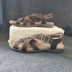 EASTLAND Womens Brown Leather Ankle Strap Sandals Buckles Size 9 New